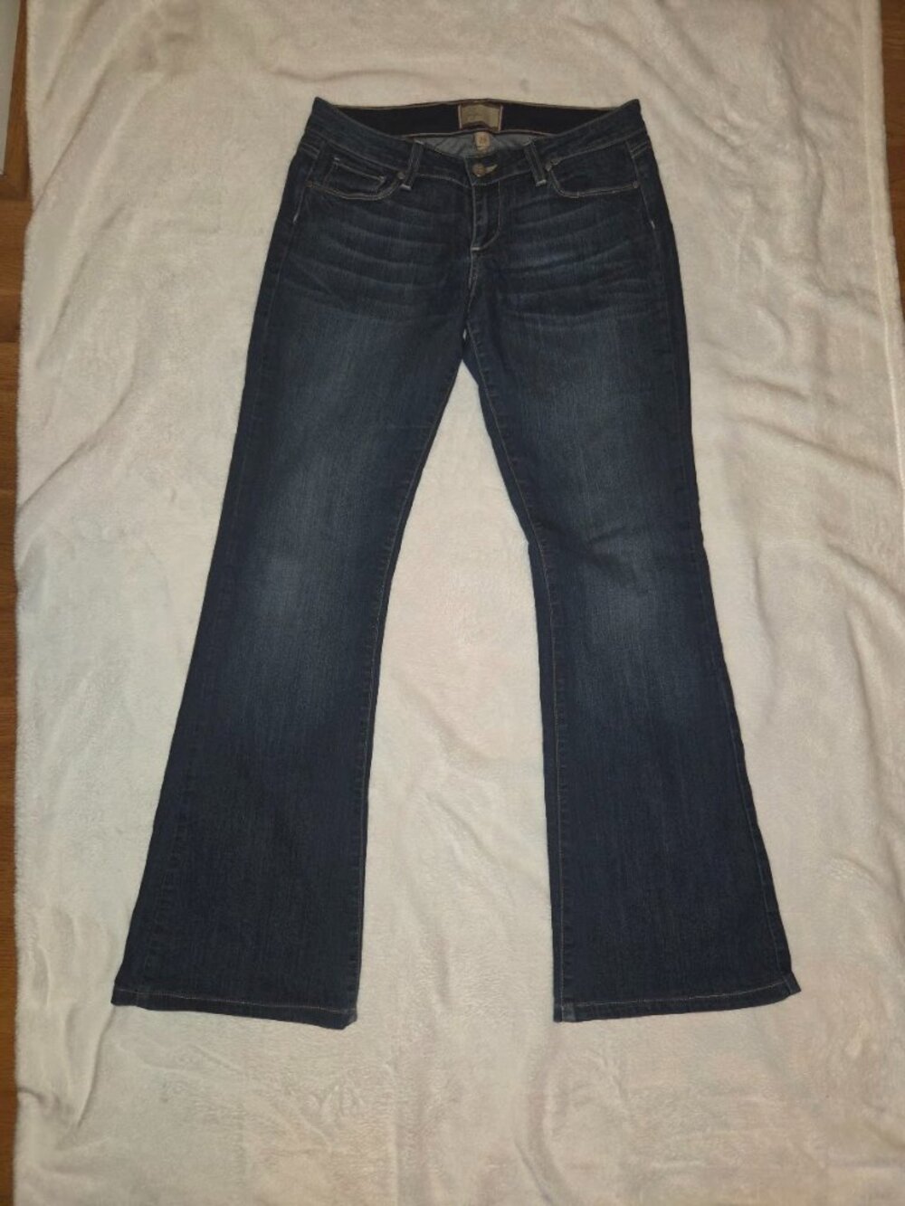 Paige Canyon Boot Jeans Size 29 Dark Wash Low Rise Stretch Bootcut